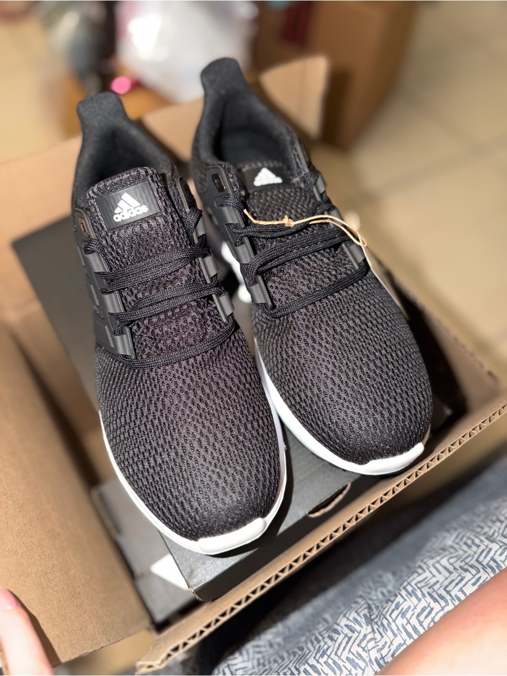 adidas Black Mesh Athletic Running Shoes with White Sole